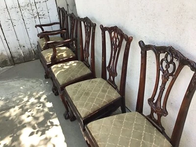 Juego de cinco sillas de comedor laterales antiguas Chippendale caoba siglo XIX Foto 1 de 4