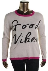 Good Vibes Oh MG! Sweater OMG Tan Beige Fuchsia Magenta Pink Knit XS Long Sleeve - Picture 1 of 12