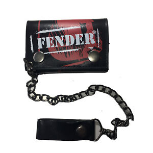 Fender Guitars Leather Trucker Biker  Wallet Black Leather w/Spray Paint Logo