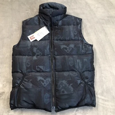 Vtg Woolrich Down Puffer Vest Womens M Aztec Blue Steel Geometric Reversible - Image 1 of 4