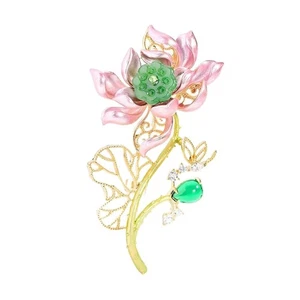 Chic Copper Enamel Water-Lilies Pin Stylish Jewelry For Dresses And Casual Wear - Picture 1 of 8