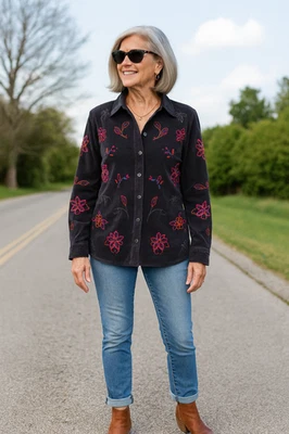 DE COLECCIÓN KORET Botón Punta de Aguja Moody Floral Terciopelo Gamuza Negro Rosa Talla S Foto 1 de 4