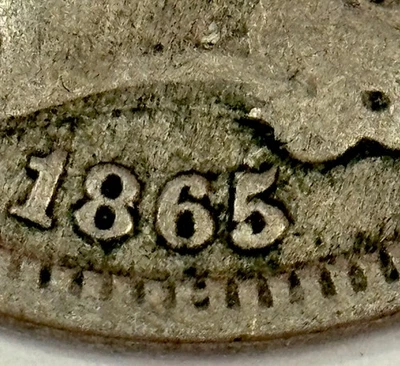 1865 Three Cent Piece 3c Nickel . Misplaced Date (denticles)Variety Fs-303 - Image 1 of 3