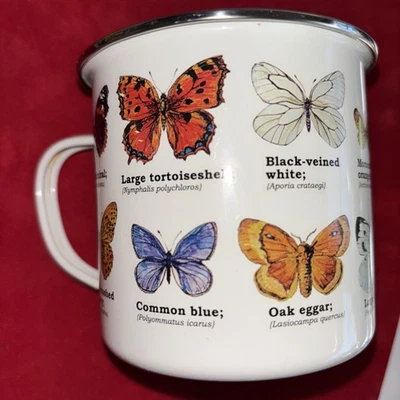 Caneca de esmalte borboletas borboleta usada presente República - Imagem 1 de 4