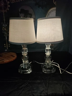 Vintage Regency Cut Crystal Glass 6 Tier Working Lamps With Shades Heavy  - Image 1 of 4