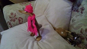 Decorative Wooden Duck with pink hat and scarf - Picture 1 of 3