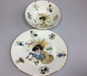 2 Piece CHILD DISH SET Nursery Rhymes Arklow Ireland E G Bowl and Plate  - Picture 1 of 10