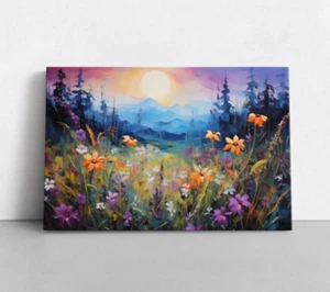Bunter Frühling Wildblumen Gemälde Druck Leinwand Floral Wandbild Deko Blume - Bild 1 von 10