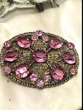Large Vintage Czech Style Pink Rhinestone Brooch 2.5” EXQUISITE