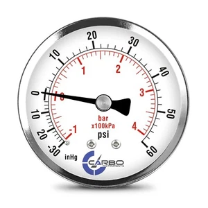 2-1/2" Dry Compound Vacuum Gauge Chrome Plated Steel Case Back -30inHg /+60psi - Picture 1 of 6