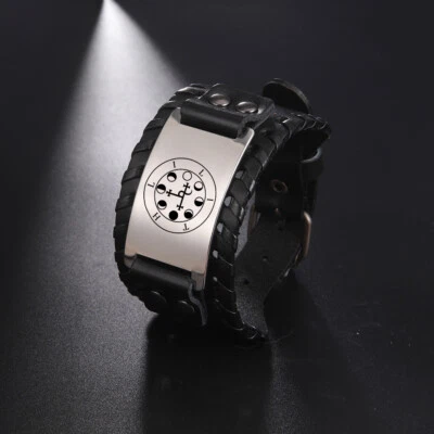 Night & Moon Goddess Lilith Seal Charm Leather Wrap Bracelets for Men Solomon - Image 1 of 4