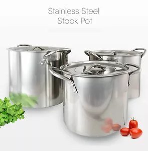 Stainless Steel Deep Stock Cooking Pot With Lid Cater Stew Casserole Boiling - Picture 1 of 12