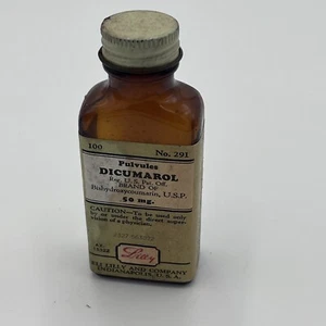 Botella de vidrio ámbar Dicumarol 4" Lilly *** VACÍA NO PARA CONSUMO *** - Imagen 1 de 6