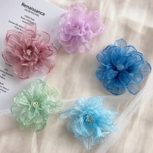 1-5Pcs 9cm DIY Organza Ribbon Flower with Bead Appliques Wedding Craft Trim - Picture 1 of 32