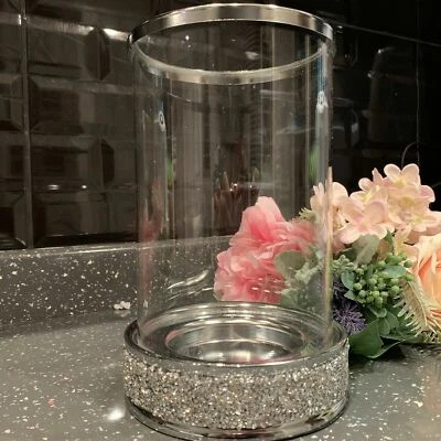 Crushed Diamante Hurricane Jewel Diamante Glass Wedding Table Candle Holder - Image 1 of 4
