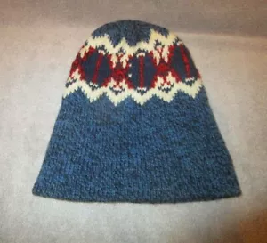 70s Vintage WIGWAM Wool BEANIE Hat COZY Winter WARM Blue Red USA MADE - Picture 1 of 5