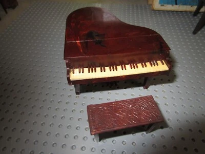 老式 RENWAL DOLLHOUSE 家具--PIANO AND BENCH -- 批量 2 件--VGC--#2 — 第 1/4 张图片