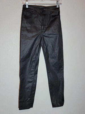 HM &denim Jeans Mujer Talla 0 Mamá Cintura Ultra Alta Imitación Cuero Elástico Negro Foto 1 de 4