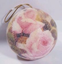 Pink Roses Flowers Christmas Ornament Winward Vintage 4" with Box Clear Glitter