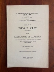 1920 Message of ALABAMA Governor Thos. Kilby to Legislature, Special Session, AL - Picture 1 of 1