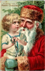 Rare 1900s Christmas Postcard Little Blonde Boy with Sword Santa Claus S&L Co - Picture 1 of 2