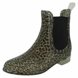 Donna Spot On Leopardato Caviglia Wellington - Picture 1 of 10