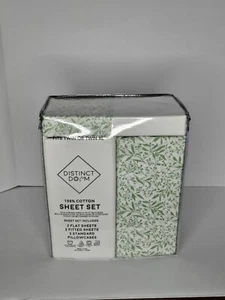 DISTINCT DORM 100% COTTON 2 PACK SHEET SET WHITE/GREEN NEW - Picture 1 of 3