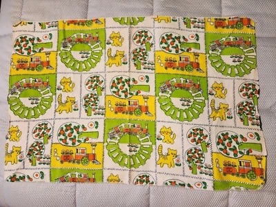 Manta bebé franela algodón 36x25 vintage años 70 gatos trenes LEER Foto 1 de 4