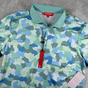 Redvanly Polo Shirt Mens Medium Blue Green Camo Dawson Athletic Golf Luxury - Picture 1 of 14