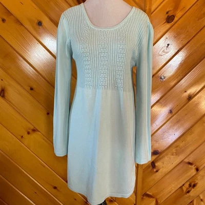 Hanna Andersson Ice Blue Knit Cotton Sweater Dress Size S Long Sleeve Textured - Image 1 of 4