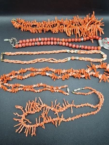 Vintage Coral Pearl Necklaces Branch Ornate Kitsch Pink Peach Crab Apple Job Lot - Picture 1 of 20