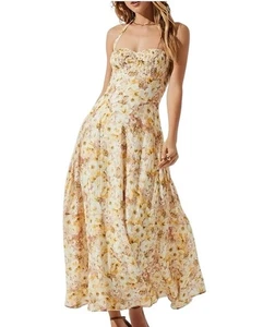 Astr Mariella Yellow Halter Midi Dress With Pockets Size Medium - Picture 1 of 10