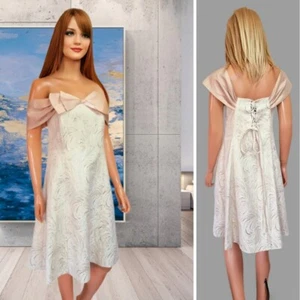 ROMAN DRESS SIZE 10 RRP=£50 IVORY/GOLD OCCASION FIT&FLARED SHOULDER OFF #10 - Picture 1 of 11