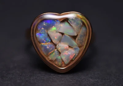 Anillo Corazón Resina Ópalo Crudo en Color Oro Rosa Tamaño Ajustable Foto 1 de 4