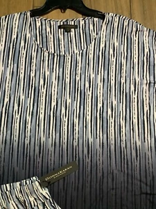 Donna Karan Modal Knit Sleep SET Size M Short Sleeve Top with Pants Blue Striped - Picture 1 of 8
