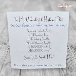 Personalised 45th Sapphire Wedding Anniversary Card Husband Wife - Picture 1 of 8