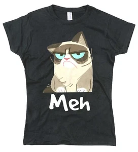 Womens Funny T Shirt Grumpy Cat Meh Female Fit Funny Cotton T Shirt - Picture 1 of 1