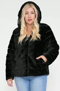 JP USA Faux Fur Reversible Coat w/ Removable Hood Black Jr. Plus 1XL 2XL 3XL New - Picture 1 of 6
