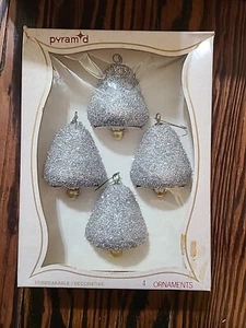 MCM DE COLECCIÓN RARO Pirámide Irrompible Plata Brillo Campana Navidad Adornos y Caja - Imagen 1 de 2