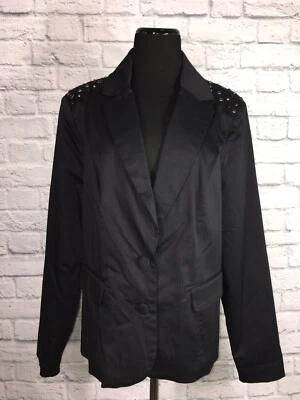 Blazer Torrid Jewel Hombros Tachonados Negro Satén Tórrido Talla 0 Nuevo con Etiquetas Foto 1 de 4