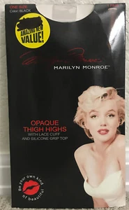 NEW Marilyn Monroe Black Opaque Thigh Highs Lace Cuff/silicone Grip One Size - Picture 1 of 3