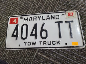 Single License Plate 1987 Maryland Tow Truck - Picture 1 of 1