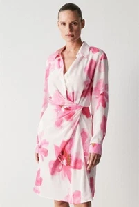Trenery Vivid Pink Silk Floral Wrap Shirt Dress Size XS RRp $449.00 - Picture 1 of 3