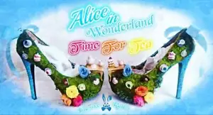 Time for Tea Alice in Wonderland Size 3 4 5 6 7 8 Wedding Low Grass Scenic Mid - Picture 1 of 8