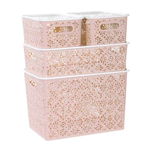 Lace-Design Set of 4 Stackable Plastic Storage Bins Home Organizer Containers - Picture 1 of 6