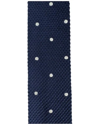 Corbata TOMMY HILFIGER Tejida Seda Azul Oscuro Blanco Lunares Extremo Cuadrado Foto 1 de 3