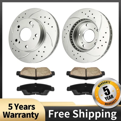 Pastillas de cerámica ranuradas perforadas delanteras y rotores de freno para Acura RSX 2002-2006 2,0 L Foto 1 de 4