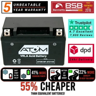 YTZ10S Atom AGM Motorcycle Battery 12V for Honda CBR 600 RR 2003-2004 - Image 1 of 4