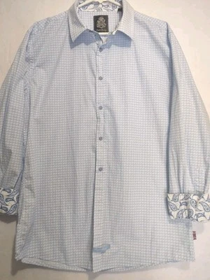 English Laundry Men's Blue White Button Up Cotton Flip Cuff Shirt Size L - Image 1 of 4