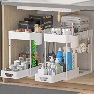 2 Pack Adjustable Height under Sink Organizers and Storage, 2Tier Bathroom Organ - Picture 1 of 12
